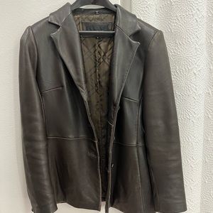 Brown leather coat